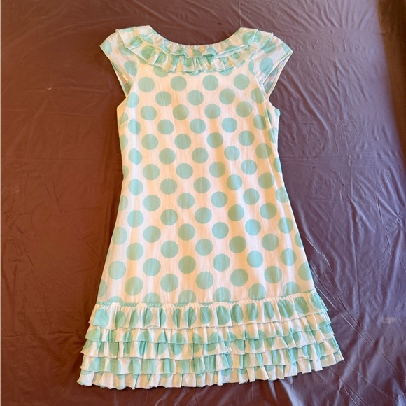 Alice + Olivia  white turquoise polka Dot Ruffled Shift Dress Size XS - Picture 4 of 11